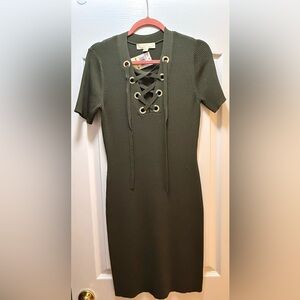 Michael Kors Olive Green Lace-Up Mini Dress